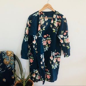 Floral and navy lightweight kimono robe